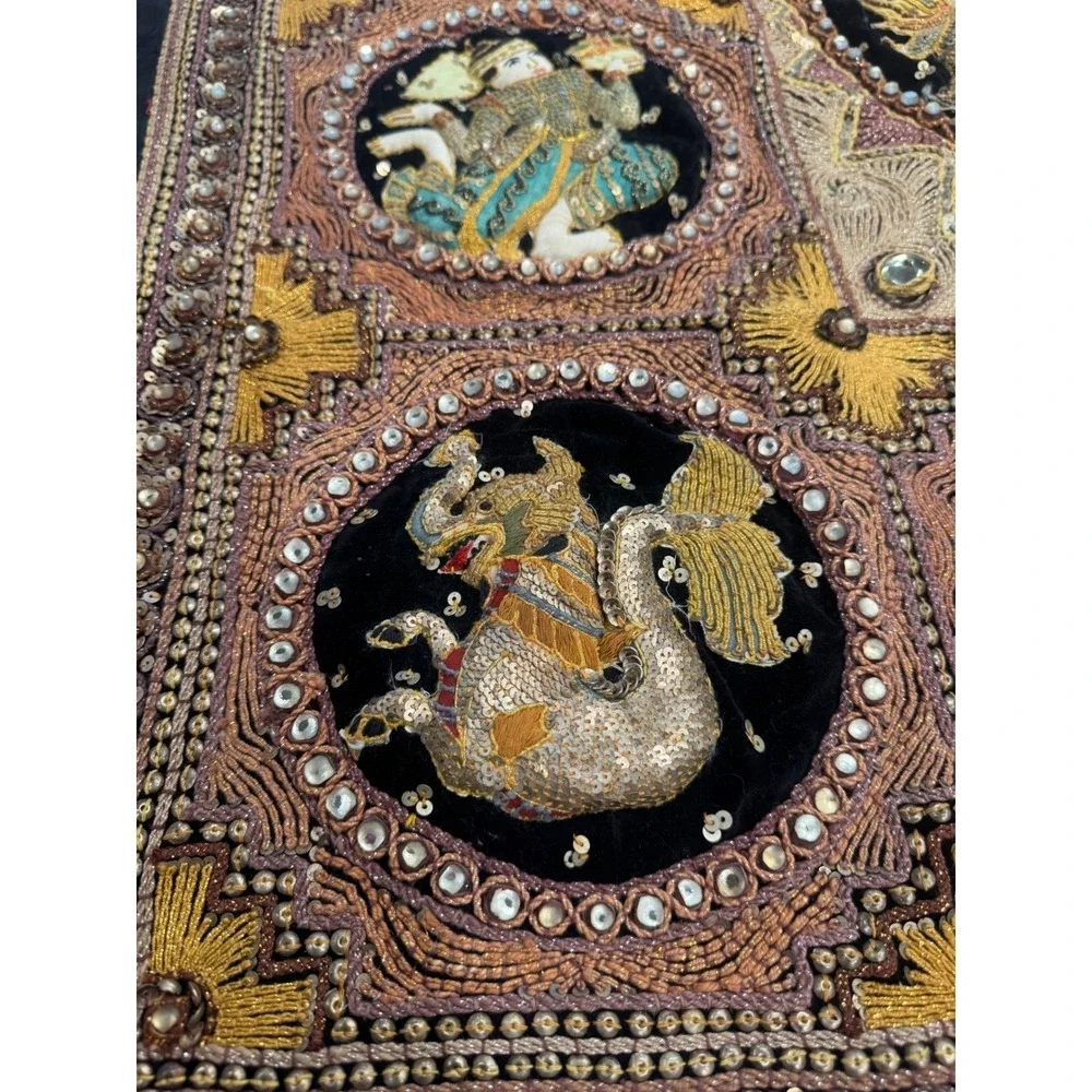 Vintage Burmese Kalaga Shwe Chi Doe Hand Embroidered Tapestry 46